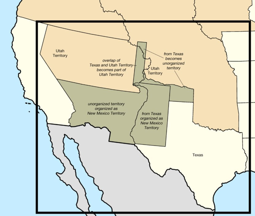 Map of Texas and the Mexican Cession After the Compromise of 1850